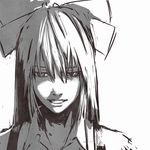  bad_id bad_pixiv_id clenched_teeth close-up evil_grin evil_smile face fujiwara_no_mokou greyscale grin hair_ribbon highres megeid monochrome parted_lips ribbon smile solo teeth touhou 