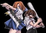  1girl baseball_bat couple crazy_eyes hatchet hetero higurashi_no_naku_koro_ni kobayashi_tetsuya maebara_keiichi nose_hatchet ryuuguu_rena 