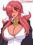  2006 artist_request breasts cleavage dark_skin kirche_augusta_frederica_von_anhalt_zerbst large_breasts pentacle red_eyes red_hair solo white_background zero_no_tsukaima 