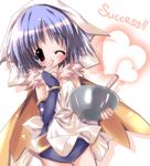  alchemist_(ragnarok_online) apron blue_hair bowl cooking heart one_eye_closed paco ragnarok_online red_eyes short_hair solo 