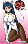  animal_ears azumanga_daiou bell bell_collar blue_eyes blue_hair blush breasts cat_ears collar covered_nipples gloves gradient gradient_background large_breasts long_hair pantyhose sakaki solo ta152_(graf_zeppelin) tail white_gloves 