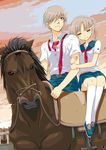  1girl arm_holding bad_anatomy couple hetero horse marimo_(t2_h_t) original reins school_uniform 