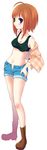  ahoge denim denim_shorts haruno_ichigo open_clothes open_shorts orange_hair original purple_eyes shorts solo tank_top 