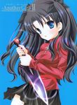  fate/stay_night fate_(series) long_sleeves mochizuki_nana simple_background solo toosaka_rin turtleneck two_side_up 