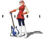  bass_guitar boots flcl haruhara_haruko instrument long_sleeves solo toshibou_(satsukisou) 