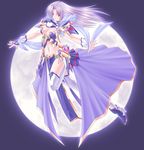  albino artist_request breasts character_request choker copyright_request full_moon gloves large_breasts long_hair midriff moon navel pauldrons red_eyes sash silver_hair solo tabard thighhighs white_legwear 