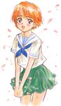  blush copyright_request nishida_asako orange_hair petals school_uniform serafuku skirt solo 