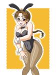  animal_ears blush breasts bunny_ears bunny_tail bunnysuit glasses hida_tatsuo hoshina_tomoko large_breasts pantyhose solo tail to_heart 