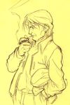  cigarette long_sleeves male_focus monochrome nishida_asako simoun solo wauf yellow 
