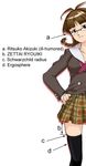  akizuki_ritsuko diagram glasses idolmaster idolmaster_(classic) idolmaster_1 long_sleeves miniskirt parody physics plaid plaid_skirt school_uniform school_wear_(idolmaster) science skirt solo takahashi_ren thighhighs zettai_ryouiki 