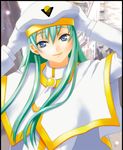  alice_carroll aria blue_eyes gloves green_hair hat long_hair long_sleeves orange_planet_uniform smile solo soshina_nohito uniform 