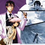  1girl doctor excel_saga long_sleeves mad_scientist multicolored_hair rain rikudou_koushi ropponmatsu_2 shiouji_gojou two-tone_hair umbrella 