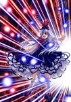  attack blue_hair danmaku dress hat hexagram kamishirasawa_keine long_hair magic_circle multicolored_hair open_mouth outstretched_arms sato-pon silver_hair socks solo spread_arms touhou 