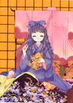  90s cardcaptor_sakura clamp daidouji_tomoyo holding_needle japanese_clothes kimono long_hair long_sleeves needle official_art pincushion purple_hair sewing solo stuffed_animal stuffed_toy teddy_bear 