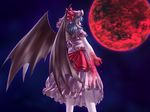  bad_anatomy bat_wings blood bloody_clothes bloody_hands dress full_moon jerry moon moonlight night pink_dress red_moon red_ribbon remilia_scarlet ribbon solo standing touhou vampire wings 