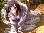  asuka_pyon bandages black_hair blush game_cg horns kikka_(snow) long_sleeves purple_eyes snow_(game) solo tears 