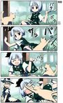  4koma blonde_hair blue_hair cat cat_teaser comic hard_translated kirisame_marisa konpaku_youmu multiple_girls takahata_yuki touhou translated 