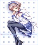  bangs long_sleeves lying maid nagato_yuki nomura_teruya on_side pantyhose short_hair solo suzumiya_haruhi_no_yuuutsu waitress 