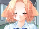  animal_ears blonde_hair blush bow close-up closed_eyes dog_ears facing_viewer game_cg incoming_kiss open_mouth portrait pure_pure sachi sakurazawa_izumi short_hair solo 