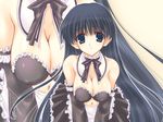  bare_shoulders black_hair blue_eyes breasts cleavage fujimiya kusakabe_yuuki_(to_heart_2) large_breasts long_hair maid solo to_heart_2 