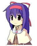 acolyte artist_request blue_hair blush brooch brown_eyes capelet eyebrows_visible_through_hair hair_between_eyes hairband jewelry long_sleeves lowres purple_hair ragnarok_online ragnarok_the_animation simple_background smile solo upper_body white_background yuufa 