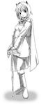  :o animal_ears axe boots cape cloak final_fantasy final_fantasy_iii fujitsuki full_body greyscale head_tilt knee_boots lineart long_sleeves looking_at_viewer monochrome parted_lips refia short_hair simple_background solo standing weapon white_background 