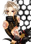  1boy bad_anatomy haseo_(.hack//) honeycomb_(pattern) honeycomb_background lowres male_focus solo 