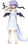  barefoot bat_wings fang feet frown lavender_hair lingerie nightgown one_eye_closed pigeon-toed red_eyes remilia_scarlet rubbing_eyes short_hair sketch sleepy solo touhou underwear uu~ wings yuuki_eishi 