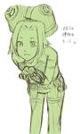  .hack//g.u. .hack//roots 1girl armband asta_(.hack//) bent_over green hat lowres monochrome outstretched_hand pants reaching short_hair sketch smile solo thigh_strap translation_request yuura_shiu 