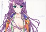  blush breasts doujinshi engrish green_eyes harukanaru_toki_no_naka_de harukanaru_toki_no_naka_de_3 highres kasuga_nozomi long_hair medium_breasts open_clothes open_shirt purple_hair ranguage shirt solo yuuki_mitsuru 