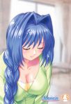  artist_request blue_hair braid breasts cleavage closed_eyes hair_intakes kanon large_breasts long_hair long_sleeves mature minase_akiko solo 