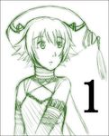  1girl atoli_(.hack//) detached_collar green hat looking_to_the_side lowres monochrome short_hair sketch solo upper_body yuura_shiu 