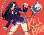  artist_request gogo_yubari hands kill_bill lips long_hair long_sleeves oekaki panties school_uniform skirt solo underwear 