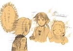  2boys closed_eyes gaspard_(.hack//) haseo_(.hack//) long_hair monochrome multiple_boys orange_(color) ponytail silabus_(.hack//) sketch smile upper_body white_background yuura_shiu 