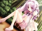  animal_ears bunny_ears farfa flat_chest game_cg lavender_hair magical_tale midriff nature navel purple_eyes purple_hair ribbon sarashi short_hair sitting solo swing tinker_bell 