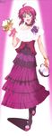  :d ahoge bag black_legwear bouquet bow bracelet choker collarbone dress flower full_body gundam gundam_seed gundam_seed_destiny handbag highres jewelry kawaguchi_rie lunamaria_hawke open_mouth pantyhose pink_bow pink_footwear pink_hair purple_dress purple_eyes scan shoes short_hair smile solo standing 