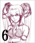  .hack//g.u. .hack//roots 1girl glasses hair_ribbon long_hair lowres midriff monochrome necktie pi_(.hack//) ribbon sketch smile solo tress_ribbon twintails very_long_hair yuura_shiu 