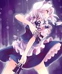  between_fingers braid cradle_(artist) izayoi_sakuya knife kuroya_shinobu maid solo touhou twin_braids white_hair 