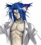  animal_ears artist_request blue_hair cat_ears catboy character_request copyright_request glasses long_hair long_sleeves lowres male_focus pale_skin solo 