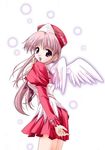  :d brown_hair copyright_request cross detached_wings hat kiba_satoshi latin_cross long_hair long_sleeves open_mouth pink_eyes pink_hair smile solo wings 