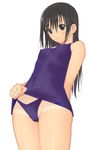  bikini_tan copyright_request long_hair one-piece_swimsuit petite purple_school_swimsuit school_swimsuit school_swimsuit_flap solo swimsuit tan tanaka_takayuki tanline third-party_edit 