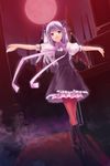  bat_wings full_moon gothic graveyard minamino_kanata moon original outstretched_arms pantyhose purple_eyes purple_hair red_moon ribbon solo spread_arms wings 