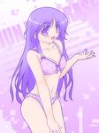  bad_anatomy bow bow_bra bra happiness! kikuchi_tsutomu lace lace-trimmed_bra lingerie male_focus otoko_no_ko panties print_bra print_panties purple_bra purple_eyes purple_hair purple_panties solo thigh_gap underwear underwear_only watarase_jun 