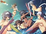  5girls ass battle bikini black_hair braid breasts brown_hair covered_nipples hairband kawahara_megumi large_breasts long_hair mugen_no_fantasia multiple_girls ponytail purple_hair see-through short_hair swimsuit tail tears 