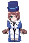  brown_hair hat heterochromia long_sleeves rozen_maiden short_hair sitting solo souseiseki takayaki tears wariza 
