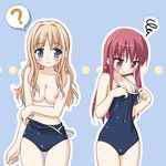  ? blonde_hair blue_eyes breast_envy breasts competition_school_swimsuit dressing game_cg matsubara_yuuna medium_breasts multiple_girls nipples oda_nanami one-piece_swimsuit peko pulled_by_self red_eyes red_hair school_swimsuit sono_hanabira_ni_kuchizuke_wo squiggle strap_pull swimsuit swimsuit_pull topless undressing 
