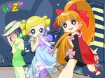  akazutsumi_momoko artist_request blonde_hair blue_eyes earrings goutokuji_miyako hair_ribbon hyper_blossom jewelry long_hair matsubara_kaoru multiple_girls octi ponytail powerpuff_girls_z red_eyes ribbon 