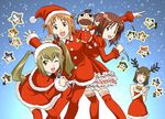  bare_shoulders bell bell_collar bent_over brown_eyes brown_hair christmas closed_eyes collar dress everyone frills fur gokujou_seitokai happy hat katsura_minamo katsura_seina long_hair long_sleeves looking_back microphone multiple_girls music nero_(gahaku) one_eye_closed oume_ayumu pointing pucchan randou_rino santa_costume santa_hat short_hair short_sleeves singing skirt thighhighs twintails 