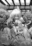  animal_ears blade_(galaxist) blood cat_ears copyright_request greyscale highres monochrome solo sword weapon 