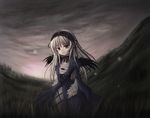  artist_request graveyard long_hair long_sleeves pink_eyes rozen_maiden silver_hair solo suigintou 